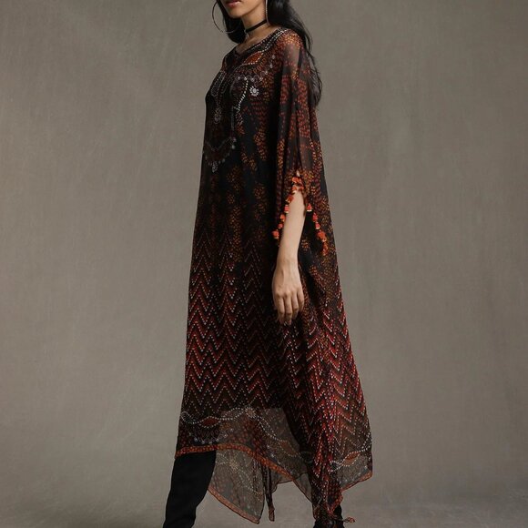Ritu Kumar Designer Black Sheer Long Kaftan Tunic Dress - Picture 2 of 12